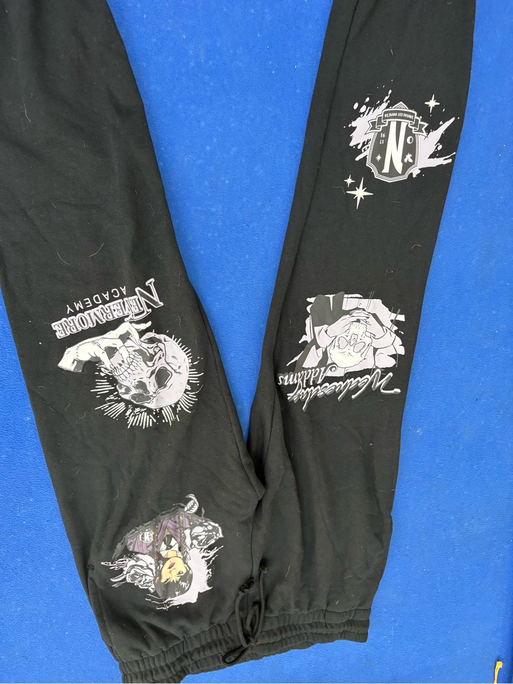 No Boundaries Black Graphic Jogger Pants with White and Purple Prints